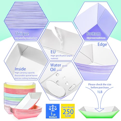 40 Pack Colorful 1Lb Paper Food Trays Disposable Kraft Boat Plates for Snacks & BBQ - Variation: 1Lb-40Pack