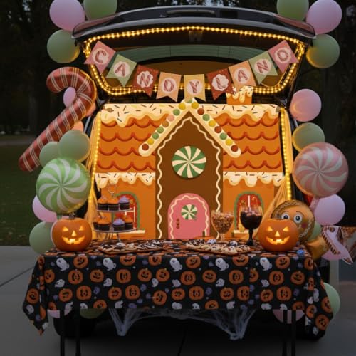Candy Trunk or Treat Car SUV Decorations Kit with String Lights & Banner - Pink & Green
