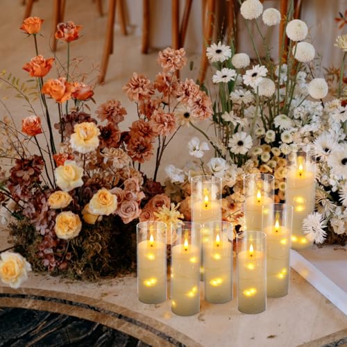 24 Pack Flickering Flameless Candles with Embedded String Lights - White, 2.2 Inch Diameter, 5-7 Inch Heights, Ivory Variation
