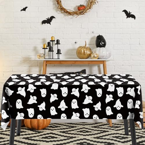 Halloween Plastic Tablecloths Black White Ghost Set - 8 Pcs 54 x 108 Inch