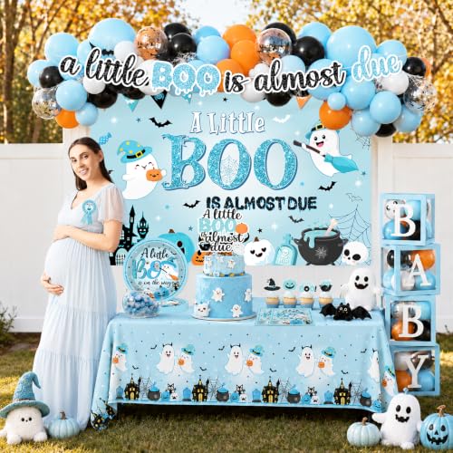 Blue Halloween Baby Shower Decorations Kit with Balloon Arch and Party Supplies