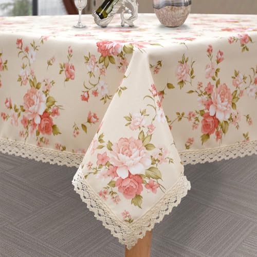 Red Rose Floral Rectangle Tablecloth 60 x 84 Inch Waterproof Spill-Proof for Kitchen & Dining - Clr 110