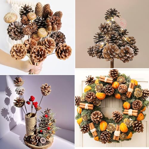 Natural Pine Cone Decorations - 15pcs 30cm Pine Cone Picks for Holiday & DIY Crafts