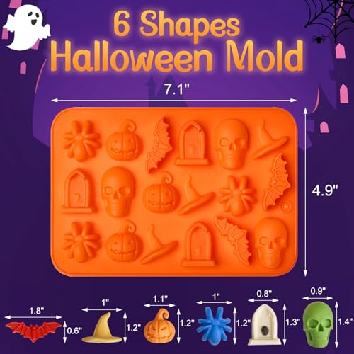 Halloween Silicone Mold Set - 4 Pcs Pumpkin Bat Skull Spider Cavities