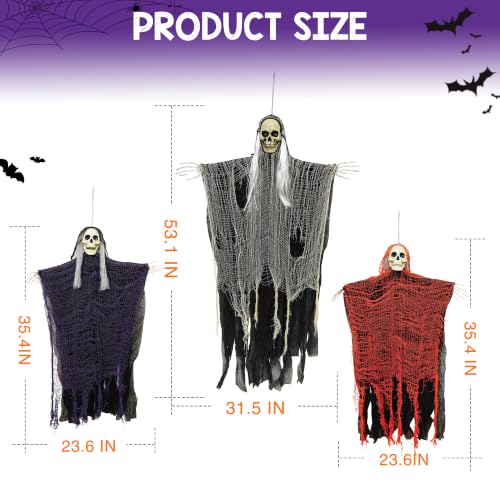Halloween Hanging Skeleton Ghost Decorations Grim Reapers Set - Indoor Outdoor Spooky Decor