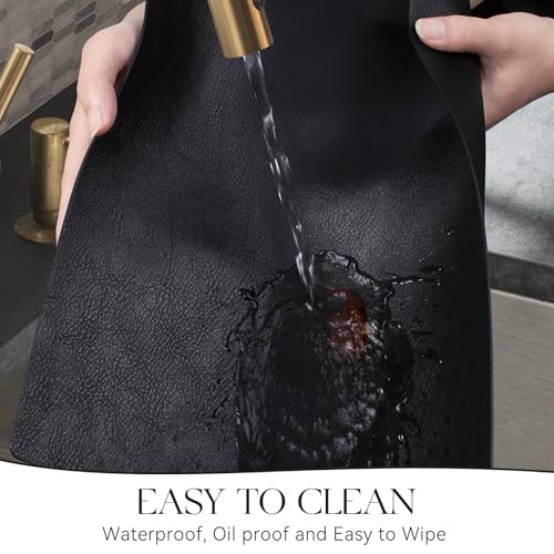 Black Faux Leather Placemats Set of 6 - Rectangular, Durable & Waterproof