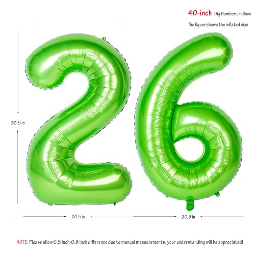 Large Green Number 26 Balloon - Helium Party Decor, 40-inch Giant Digit