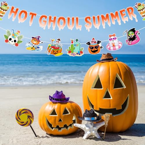 Summer Halloween Banner Decorations - Spooky Pumpkin Party Banner for Indoor Outdoor Events
