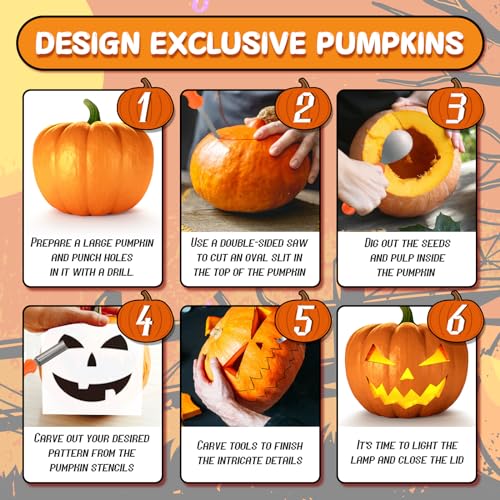 Halloween Pumpkin Carving Kit with Stainless Steel Tools & Candles - 35 Pieces for Kids & Adults