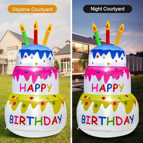 4FT Inflatable Happy Birthday Cake Decorations - Outdoor Yard Lawn Celebration - Variation of THIS Listing