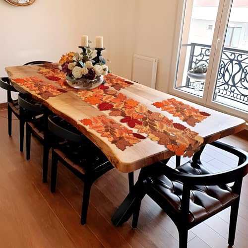 Fall Table Runner 108 Inches Long Autumn Maple Leaf Embroidered - Variation of THIS listing