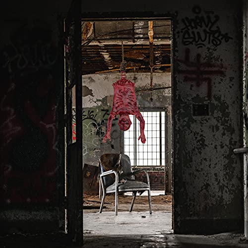 Halloween Bloody Half Body Prop with Hanging Bag - Creepy 29 Inch Latex Decoration for Haunted House & Party