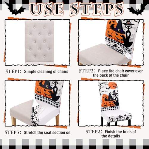 Halloween Chair Covers 6-Pack Spooky Ghost Skeleton Pumpkin Bat Witch Decor