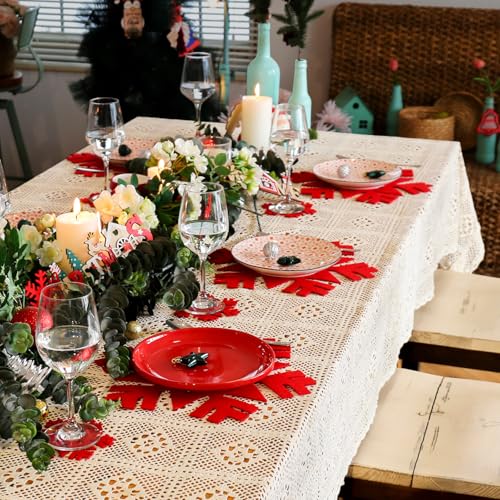 Noctiflorous Felt Placemats & Coasters Set 12 pcs Christmas Red 13 Inch - Heat Resistant & Durable