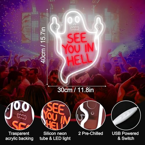 See You In Hell Neon Sign - Spooky Middle Finger LED Wall Decor - Variation: See Hell