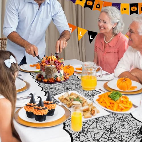 Halloween Lace Spider Web Table Runner 14x48 Inch for Festive Decor - Black