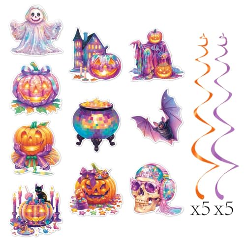 Halloween Hanging Swirls Party Decorations 10 Pack Ceiling Streamers Ghost Pumpkin Bat