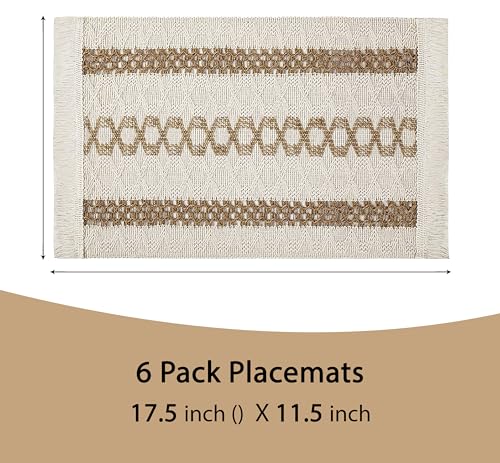 Placemat Set of 6 - 17.5x11.5in Polycotton Tri Stripe Dining Table Mats