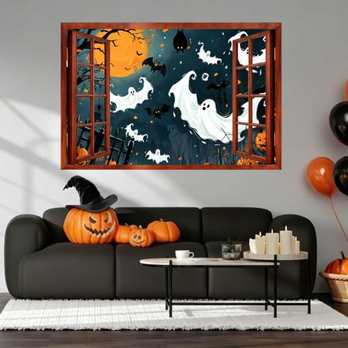 Halloween Ghost and Bat Wall Decals - Peel and Stick Halloween Decorations