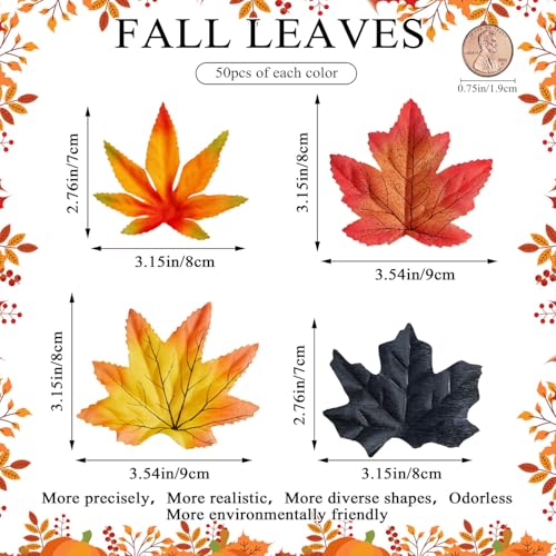 Halloween Fall Fake Leaves Leaf Decor Set - 200 Pcs Autumn Table Scatter - Spooky Party Decor