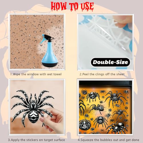 Halloween Window Clings - 8 Sheets Large Black Spider Web Decals for Home & Party Decorations