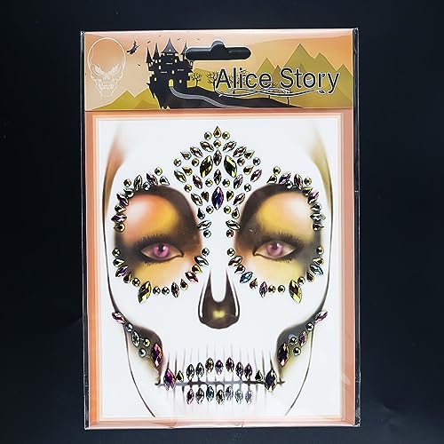 Halloween Face Jewels Stickers Sugar Skull Gems - Black Gold Variation