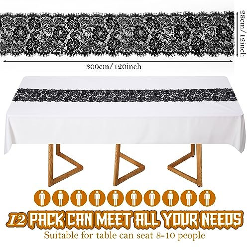 Preboun 12 Pcs Black Lace Table Runners Floral Embroidered 12x120 Inches