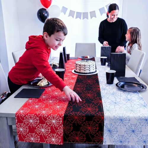Spider Web Table Runner Linen Party Decorations - Black/Red, Red/Black, White/Purple, 3 Pcs