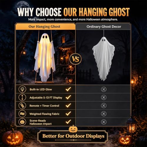 Halloween Hanging Swing Ghost 5FT - Outdoor Yard & Porch Decor - Variation A