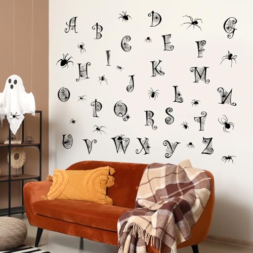 Halloween Wall Decals 679 - Black Alphabet Spider Web Stickers for Home & Party Decor