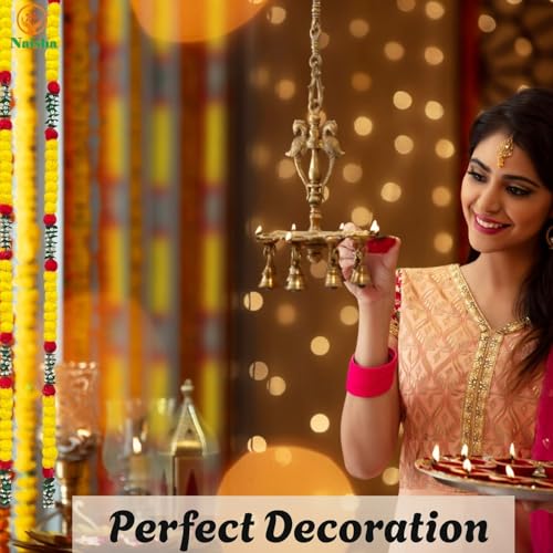 Artificial Marigold Garland 5 Pack - 5.8 Feet Decorative Hanging Garlands for Diwali, Weddings, Festive Events