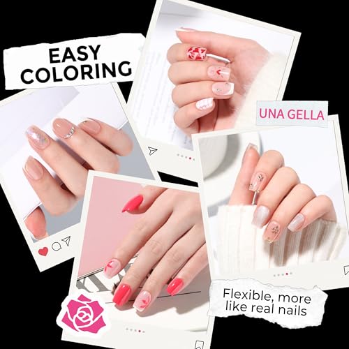 Short Squoval Gel Nail Tips - 216pcs Pre-Etched Full Cover False Nails