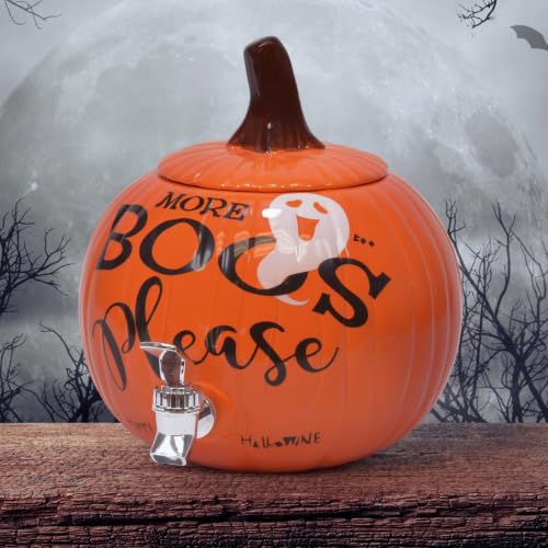 Halloween Pumpkin Ceramic Beverage Dispenser with Spigot - 11 Inch