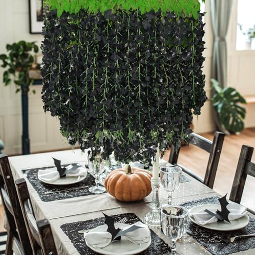 Black Wisteria Hanging Flowers - 24Pcs Artificial Floral Garlands for Decor