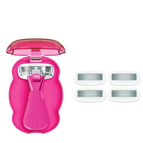 Athena Club Mini Razor Kit for Women, Travel Size 5-Blade Cartridge Razor for Sensitive Skin, Serum-Infused Blades with Shea Butter and Hyaluronic Acid, Includes Handle, 5 Refills and Travel Case