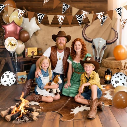 21 PCS Western Party Decorations Kit - Large Cowboy Longhorn Balloons & Banners