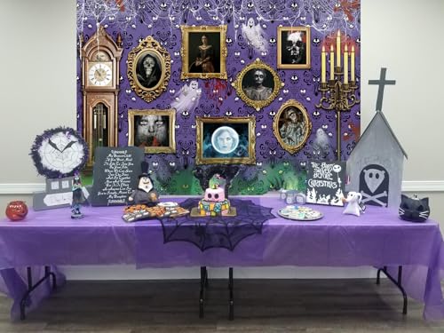 Halloween Haunted House Backdrop 7x5FT Purple Spooky Ghost & Spider Wall Decor - Digital Photo Background