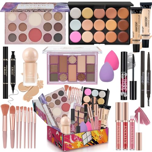 Red Medium Makeup Kit for Women Teens Full Set with Eyeshadow Foundation & Brushes
