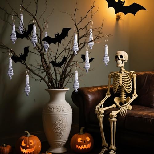 Halloween Cocoon Skeleton Decorations - 12 Creepy 5.6-Inch Hanging Props