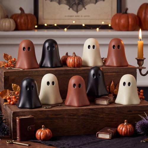 Mini Halloween Ghost Figurines - Terracotta Resin Set of 9 for Decorations