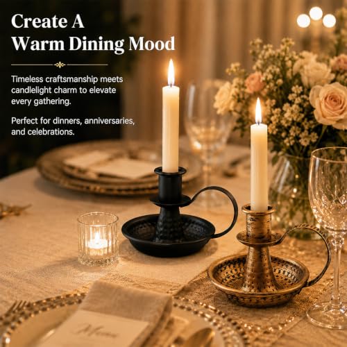 Black & Bronze Taper Candle Holders Set - 4 Pcs Iron Candlelight Stands with Handle for Home & Wedding Decor Variation of 4
