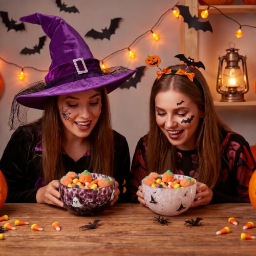 Halloween Candy Bowls Set - 14 oz Glass Ghost & Witch Hat Icons
