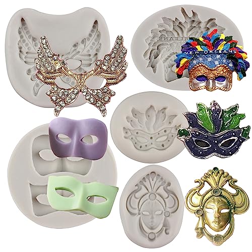 Masquerade Mask Silicone Mold Set of 5 - Cake, Candy, and Craft Decorations - Style C
