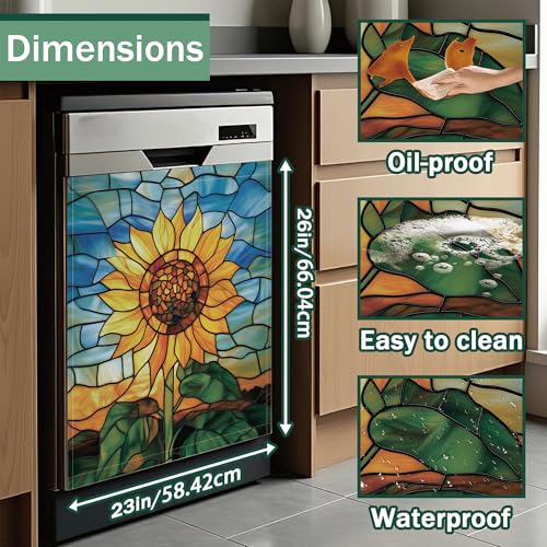 Sunflower Dishwasher Magnet Cover - Decorative Refrigerator Front Panel 23x26 Inch