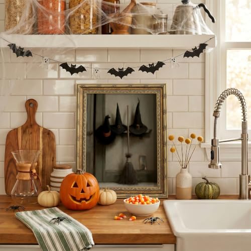 Vintage Halloween Witch Wall Art - Gold Frame, 13x16 Inches with Glass, Variation of Witch Hats Brushed 16"L x 13"W