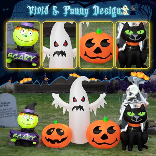 8FT Halloween Inflatable Yard Decoration Pumpkin Ghost & Black Cat with RGB Lights - Outdoor Lawn & Garden Decor - Variation of THIS listing