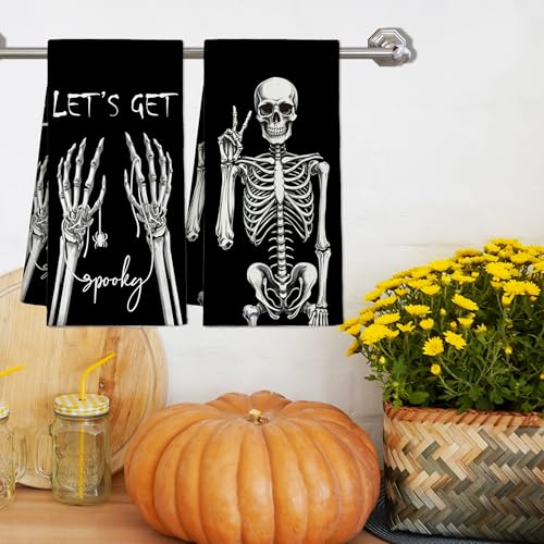 Halloween Skeleton Hand Kitchen Towels Set of 2 - Black-3 Spooky Decor Gift