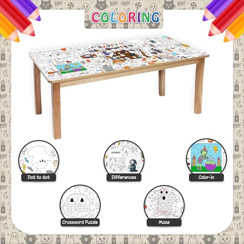 Halloween Coloring Tablecloth Giant Poster with Haunted Castle Pumpkins Bats Ghosts - Halloween-2