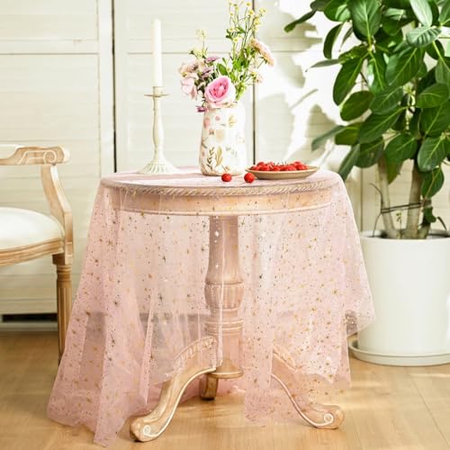 Pink Gold 60x84 Inch Rectangular Gauze Tablecloth - Durable Linen Home Decor