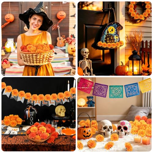 Artificial Silk Carnation Flower Heads with Stems - Orange Yellow, 24 Pack